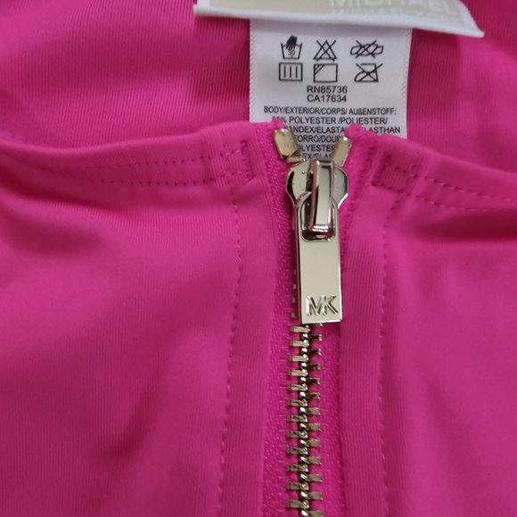 Michael Kors Pink long Sleeve Zip Up Logo Belt One Piece Paddle Swimsuit Size 8 - Picture 7 of 10